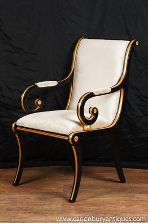 French Empire Black Lacquer Arm Chair Seat Fauteil 