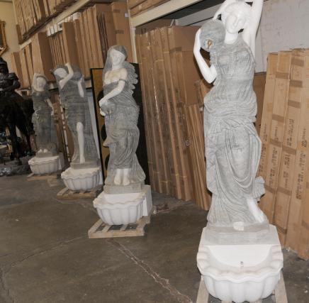 Set 4 XL Italian Marble Urn Maiden Fountains Statues 