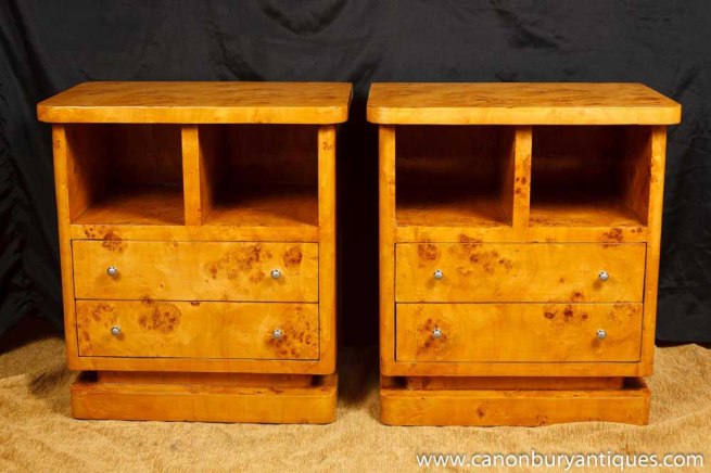 Pair Art Deco Nightstands Bed Chest Drawers Table