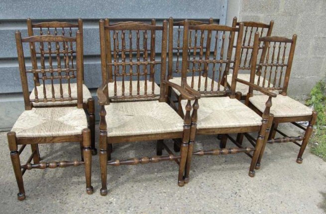 Set 8 English Oak Spindleback Chairs Farmhouse Spindle