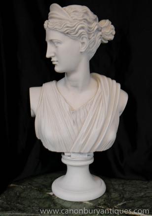 Hand Carved Italian Bust Goddess Diana Faux Marble