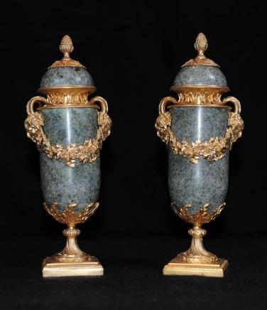 French Empire Marble Gilt Urns Ormolu Campana Urn 