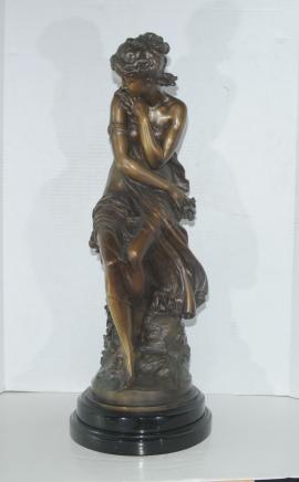 French Bronze Female Figurine Seated Maiden by Moreau