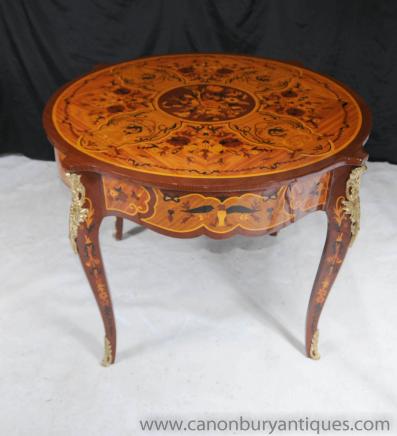 French Rococo Empire Round Centre Table Dining Tables Marquetry Inlay