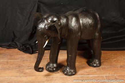 Vintage Leather Elephant Statue Elephants