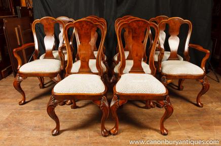 Set Queen Anne Dining Chairs Walnut Chair 10 Seats 
