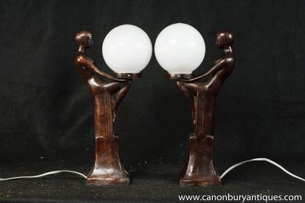 Pair Art Deco Biba Lamp Statues Figurines