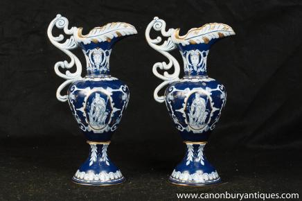 Pair Pate Sur Pate German Porcelain Urn Jugs 
