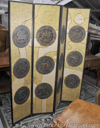 French Lacquer Screen Room Divider Zodiac Horoscope 