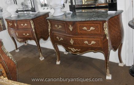 Pair French Empire Commodes Chest Drawers Parquetry Inlay
