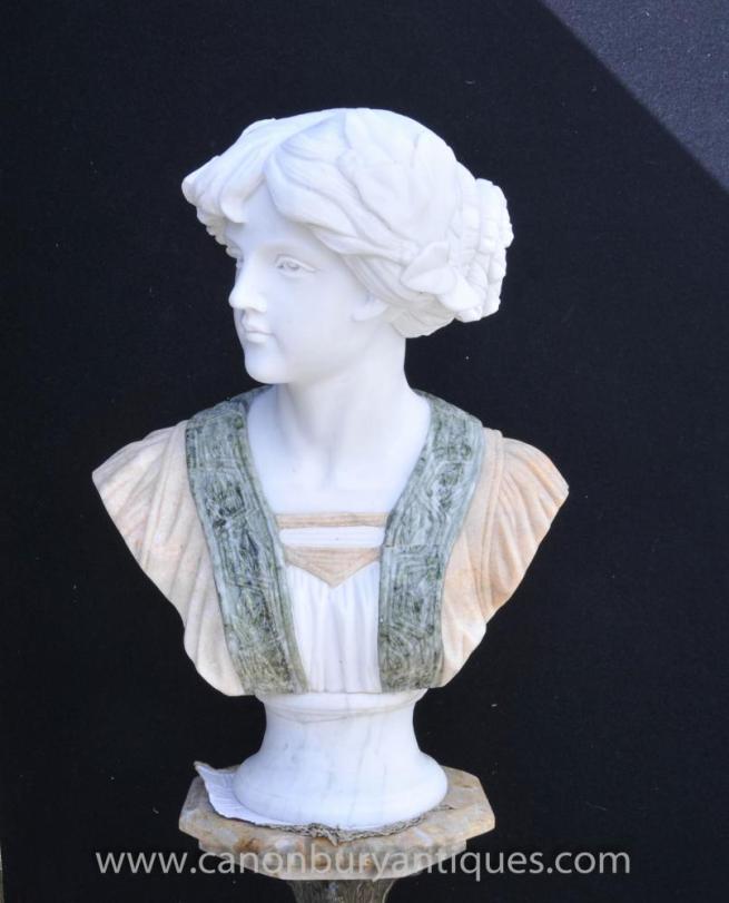 Hand Carved Victorian Marble Bust Pre-Raphaelite Lady