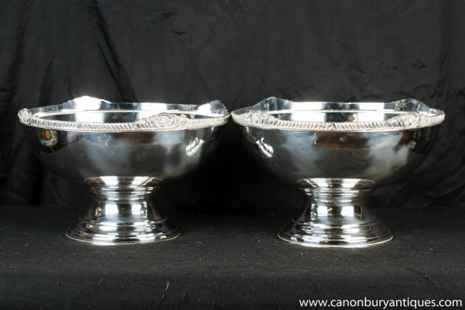 Pair Art Nouveau Silver Plate Bowls Urns Punch Bowl Champagne Wine Bucket