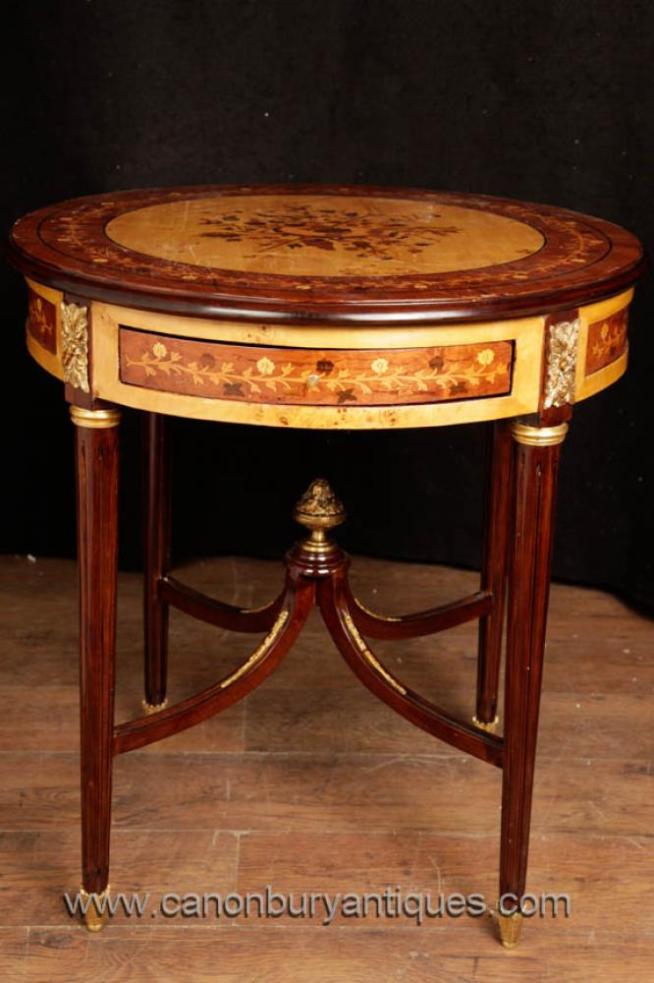 French Empire Side Table Cocktail Tables Marquetry Inlay