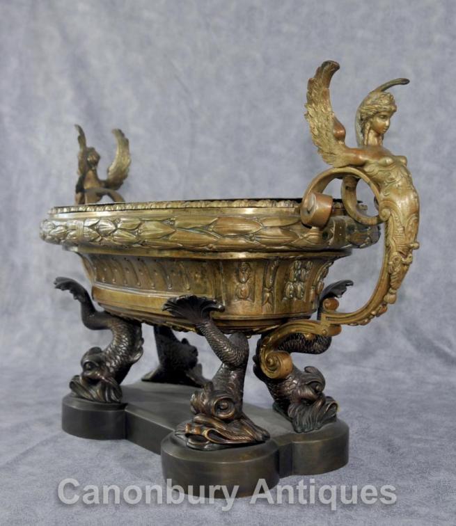Antique French Empire Clodion Serpent Dish Tureen Ormolu Maidens Bowl Centrepiece