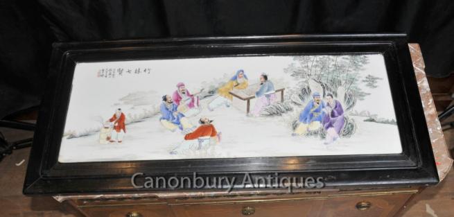 Antique Chinese Porcelain Plaque Screen Picture Hand Painted