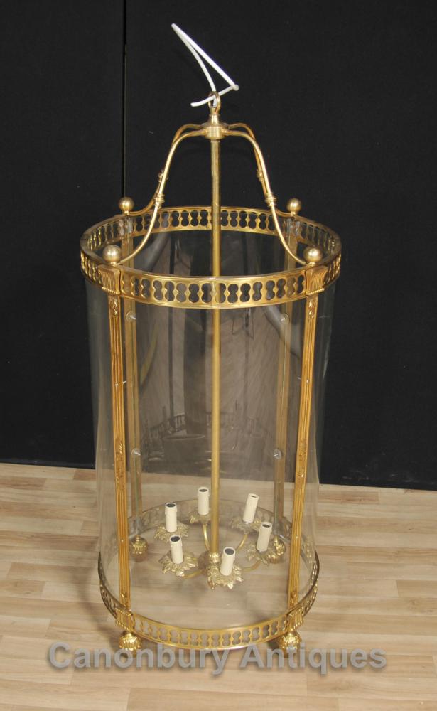 French Empire Brass Lantern Glass Chandelier Lighting Light