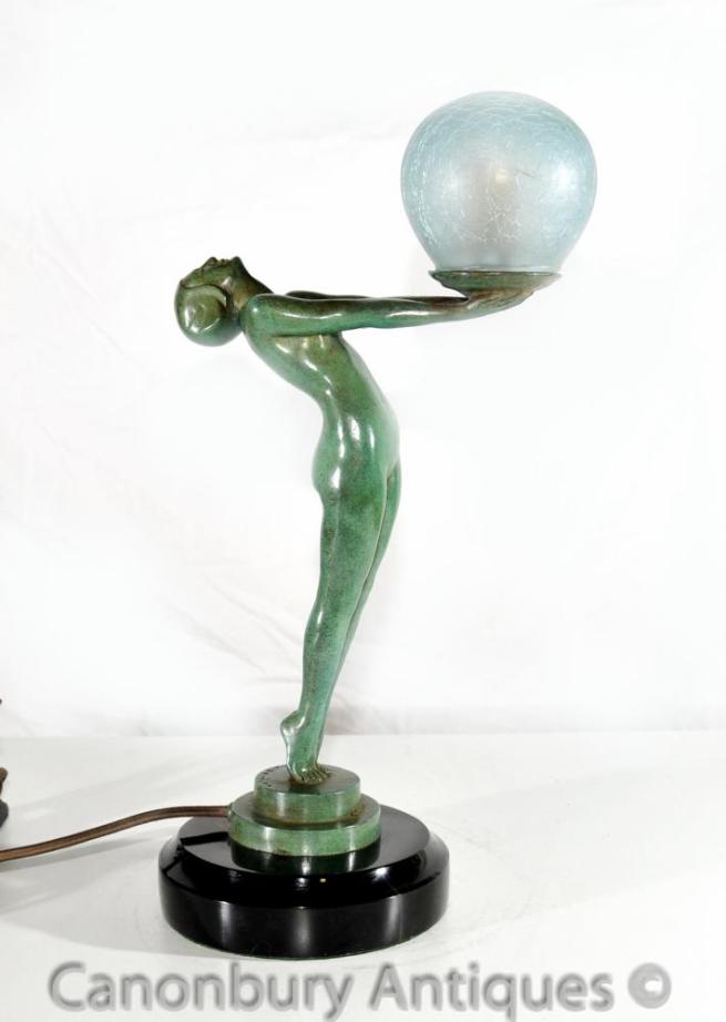 Art Deco Bronze Clarte Biba Girl Figurine Table Lamp Light