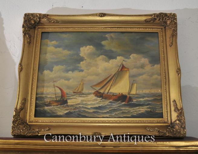 English Victorian Dorset Ship Painting Maritime Sea Scape Signed A Hess