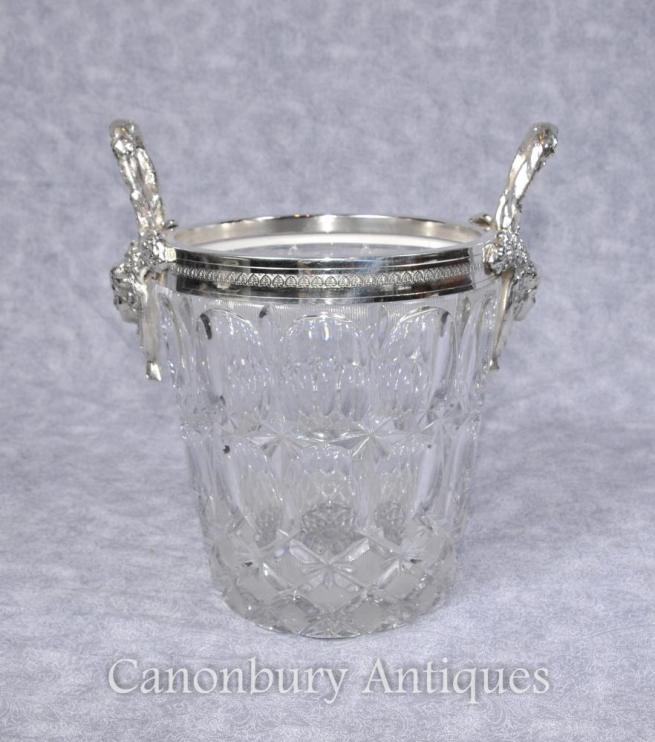 French Silver Plated Glass Champagne Ice Bucket Wine Cooler