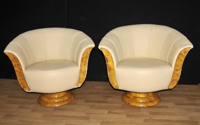 Pair Art Deco Club Chairs Swivel Arm Chair