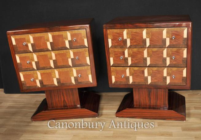 Pair Art Deco Cubist Chests of Drawers Cabinets Furniture