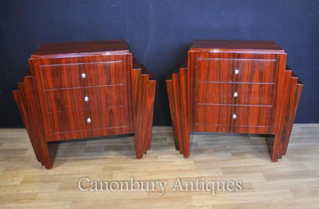 Pair Rosewood Art Deco Bedside Chests Streamlined