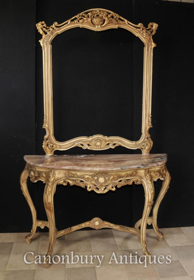 Louis XVI Console Table and Mirror Set Gilt Wood Giltwood
