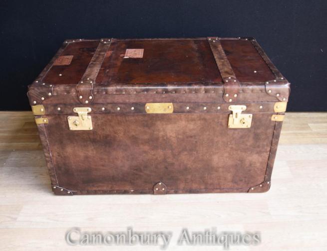 Leather Steamer Trunk Luggage Case Side Table Coffee