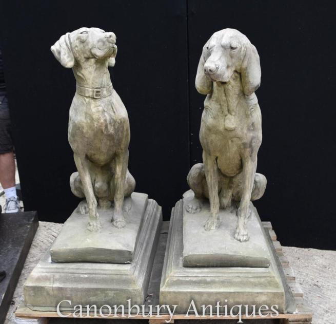 Pair Large English Stone Guard Dogs Hounds Garden Gatekeepers