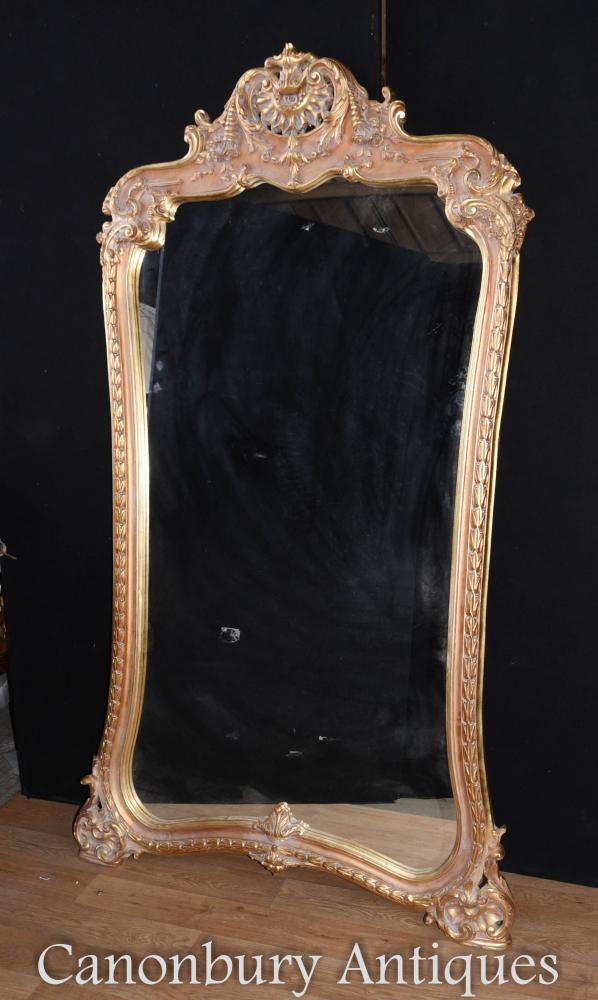 Tall French Louis XVI Gilt Pier Mirror Glass Mirrors