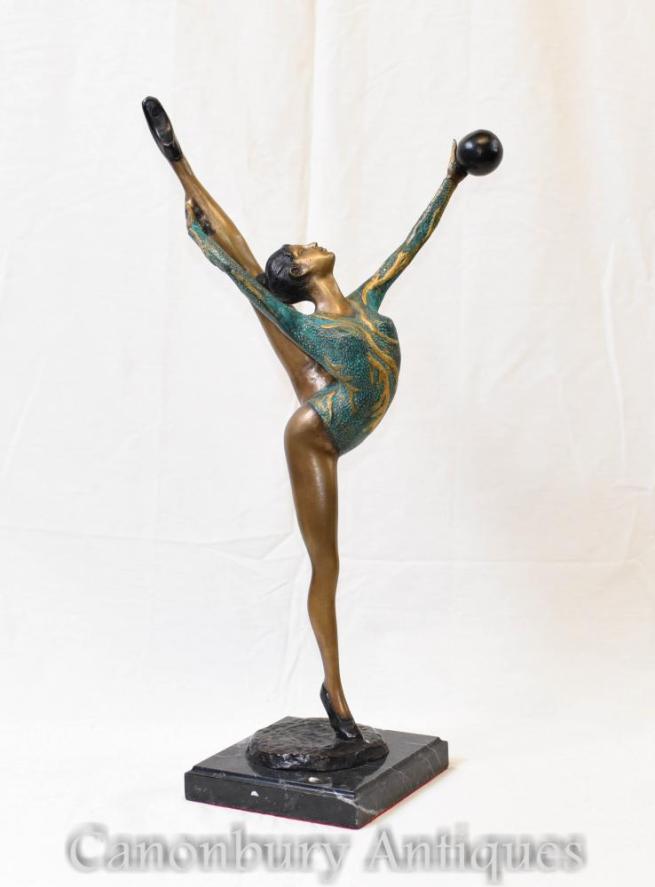 Art Deco Bronze Ball Dancer Figurine Statue
