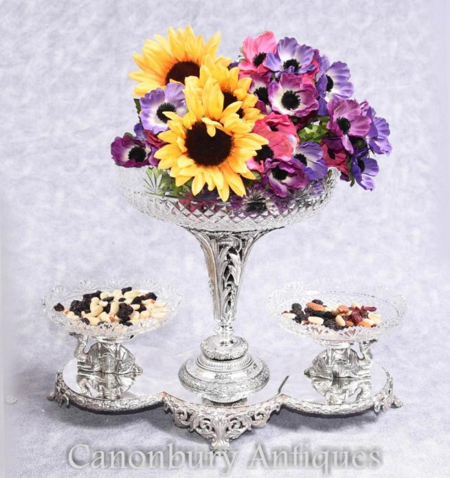 Sheffield Silver Plate Epergene Centrepiece Dish Glass Bowl Camel