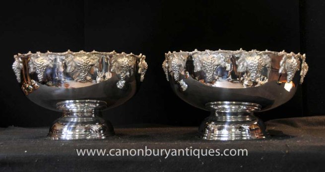 Pair Large Silver Plate Punch Bowls Planter Urn Victorian Sheffield