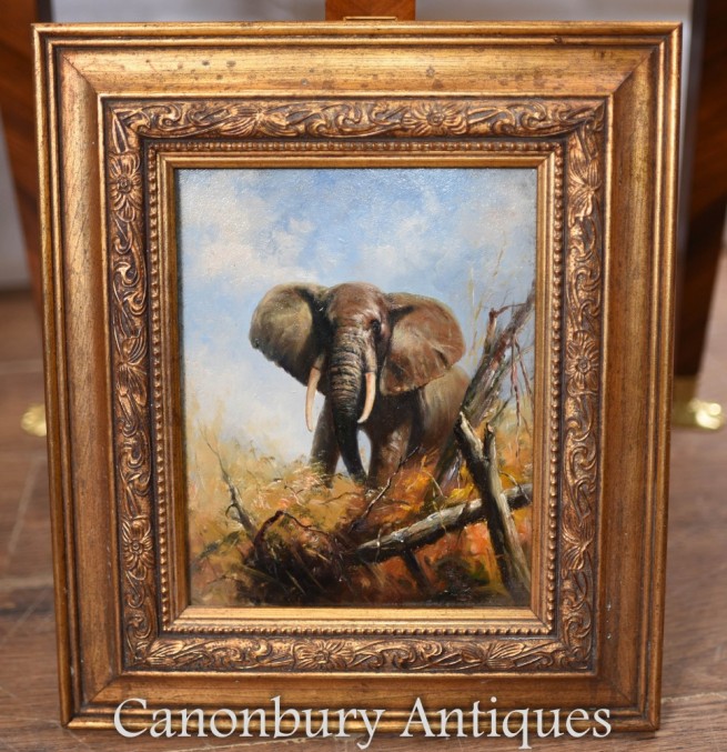 Oil Painting African Elephant Gilt Frame